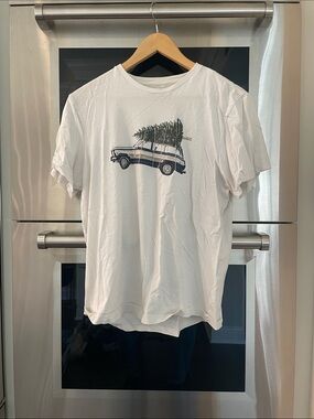 J. Crew White Short-Sleeve Tee with Truck & Tree Graphic